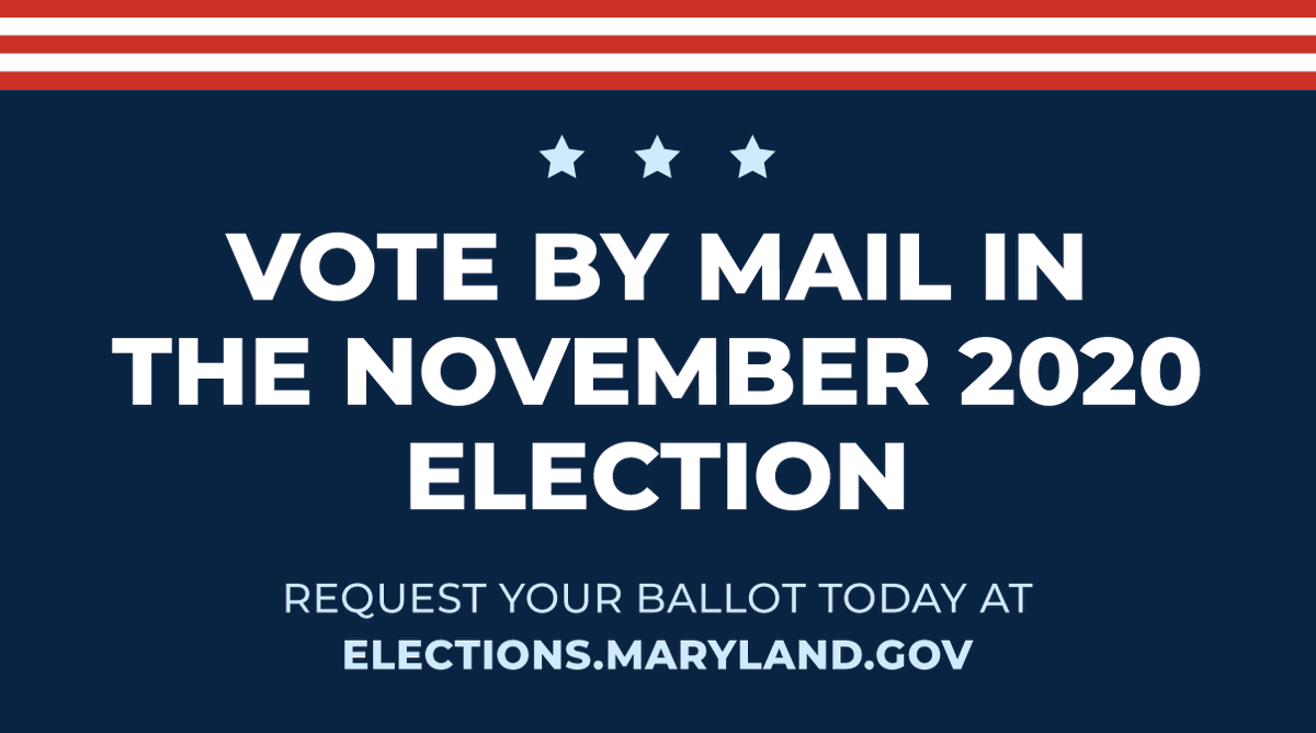With 99 days remaining until the November 3 general election, we continue to strongly encourage Marylanders to #VoteByMail. Request your mail-in ballot today at elections.maryland.gov.