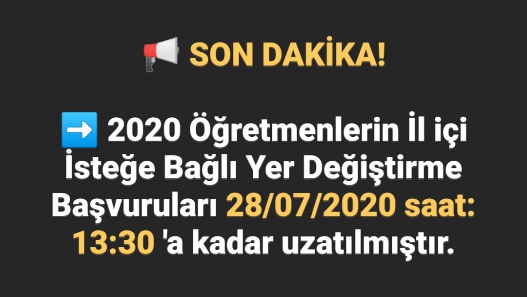 📢 SON DAKİKA!

➡️ 2020 Öğretmenlerin İl içi İsteğe Bağlı Yer Değiştirme Başvuruları 28/07/2020 saat: 13:30'a kadar uzatılmıştır. <a href="/kayakarakoc/">Kaya Karakoç</a>