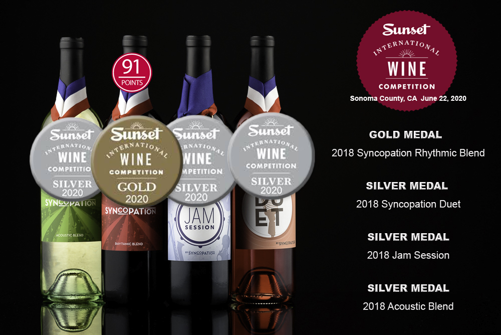 SyncopationWine's tweet image. Our latest awards from the Sunset International Wine Competition!
2018 Syncopation Rhythmic Blend - Gold Medal 91 points!
2018 Duet - Silver
2018 Jam Session - Silver
2018 Acoustic Blend - Silver
Find all 2018 vintages online: …s-vineyards---syncopation.square.site
syncopationwine.com/find-our-wines/