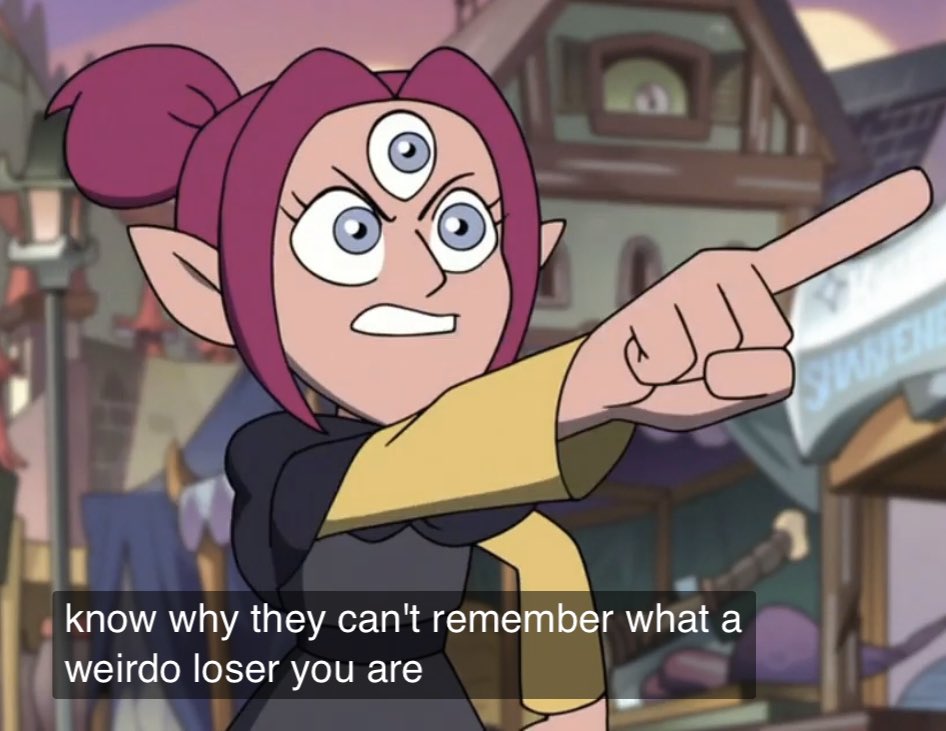 and i wanna focus on one line in particular. when she confronts kingluz (whatever) she says “i don’t know why they can’t remember what a weirdo loser you are” and maybe i’m reading way too far into this but let me keep going just bc