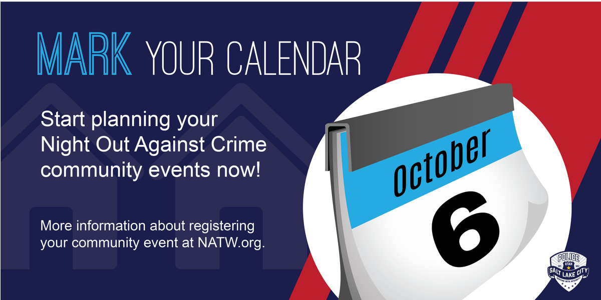 slcpd's tweet photo. Have you heard? National Night Out Against Crime has been postponed this year due to #covid19. Don't forget to mark your calendars 📅 for the first Tuesday in October. #NNO More info at https://t.co/3TKaZYtRBA https://t.co/KWbxbUtu1K
