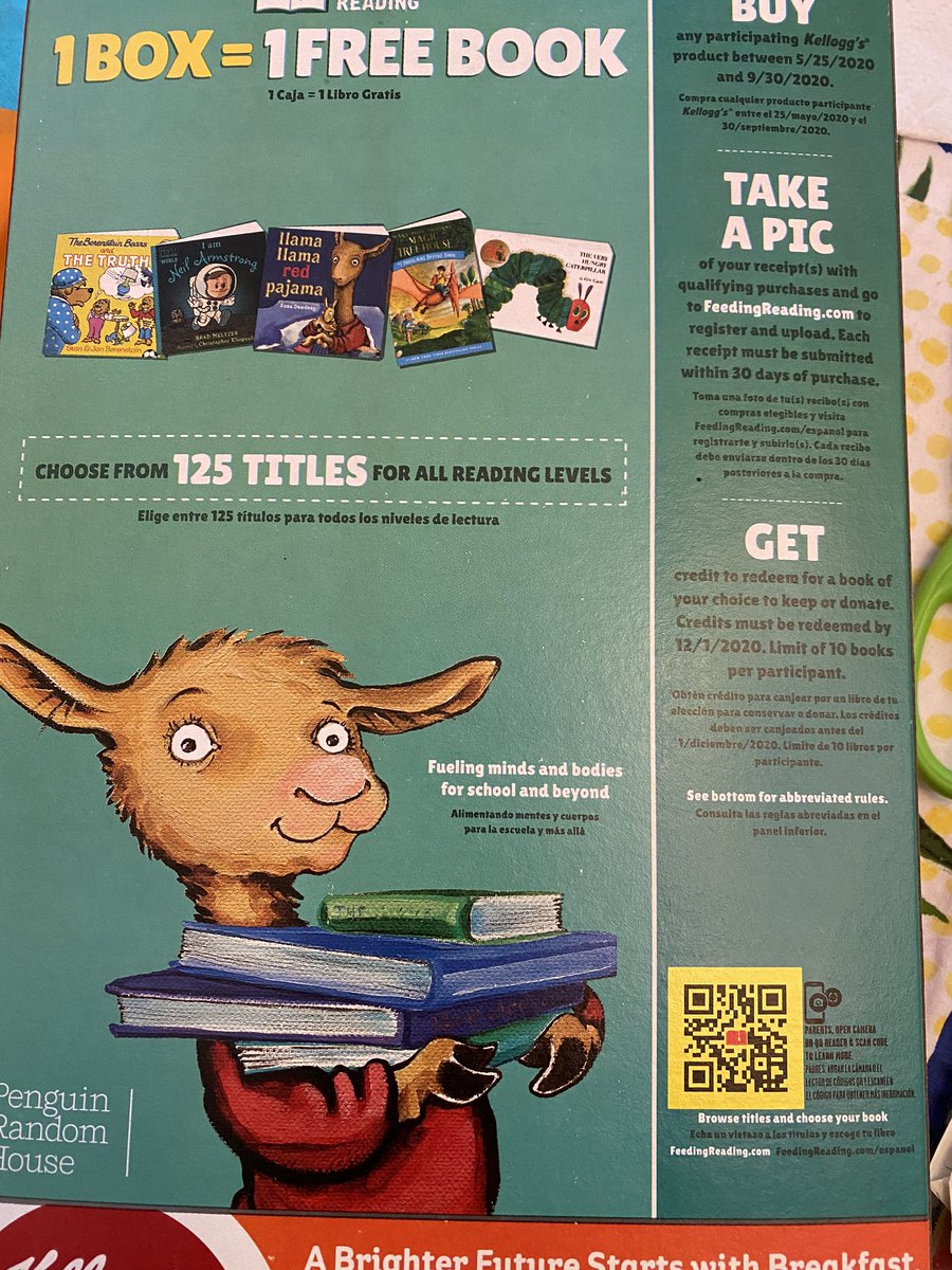 FullerMediaCtr's tweet photo. Falcons! If you happen to buy Kelloggs’ cereals, check to see if it’s a KelloggsFeedingReading item. If so, you can receive a free book (125 to choose from!) or you can donate it to your school library! 😉 #FullerElem #ReadersareLeaders  @PtaFuller https://t.co/Sjnq8AU6cY