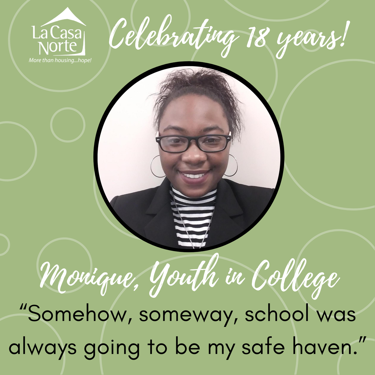 LaCasaNorte's tweet photo. Meet Monique! She's been in our Youth in College program for five years & we are so excited to share her amazing story to celebrate #18YearsofService at La Casa Norte
https://t.co/CpbHGg3khH
#LCNAnniversary #Anniversary #Service #youthhomelessness #college #education https://t.co/iOSB0sIr0E