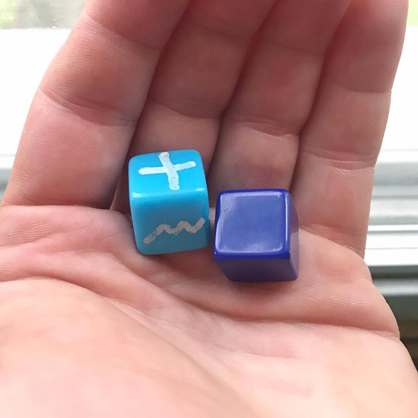 PermutationGame's tweet image. Our new blank dice from @AliExpress_EN arrived…and the blue ones (on the right) are the wrong shade of blue & slightly smaller than the other colors. For both reasons, they won’t work for our design! We’ve filed for a refund, but does anyone have ideas regarding our supplies?