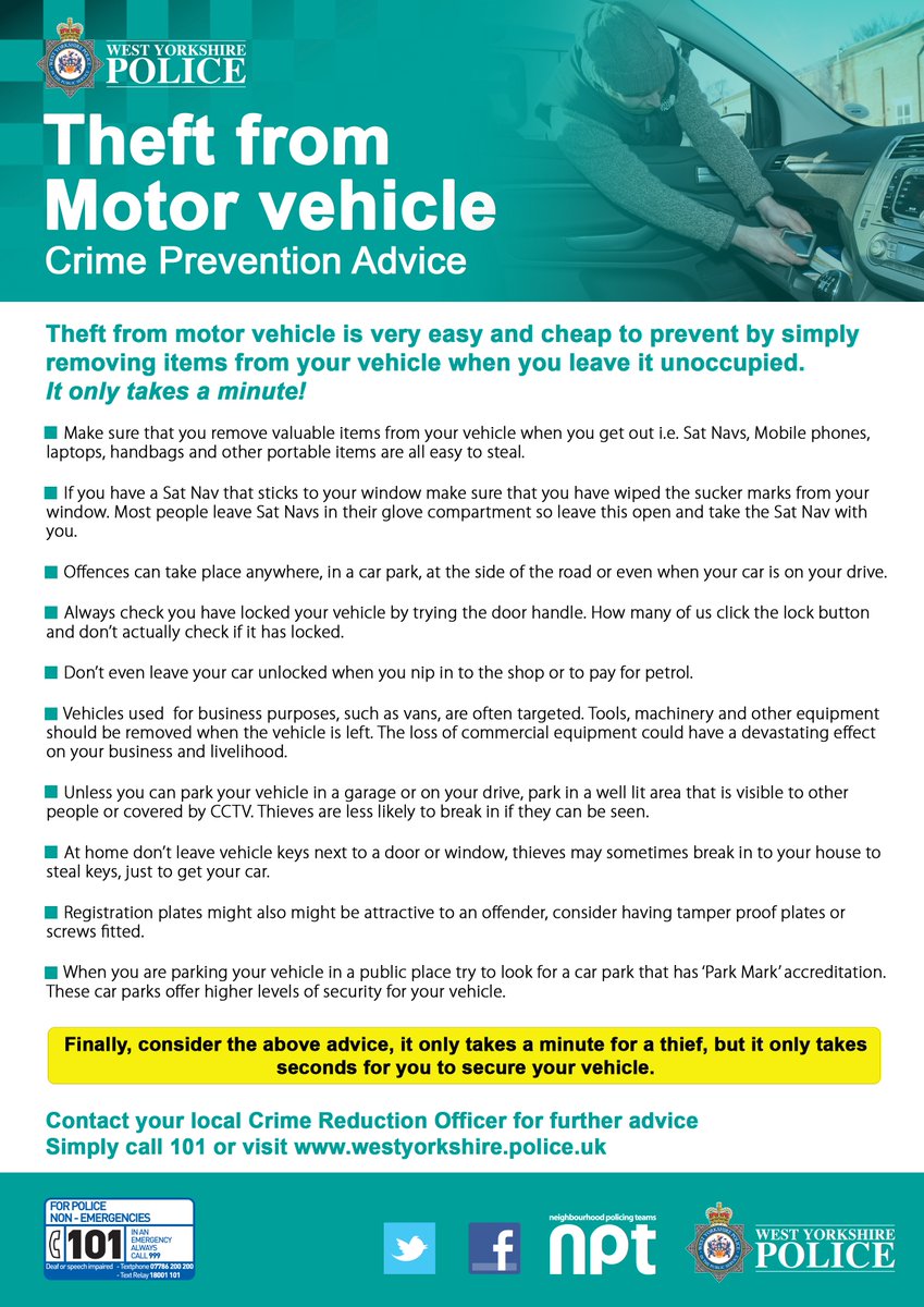 WYP_LeedsEast's tweet image. There has been a recent increase in Theft from Motor Vehicle occurrences in the Burmantofts and Richmond Hill areas of Leeds.
PCSO's have been distributing Crime Prevention signs in the area and pro-active patrols will be conducted.
#RemoveValuables 
#VehicleCrime 
#Prevention