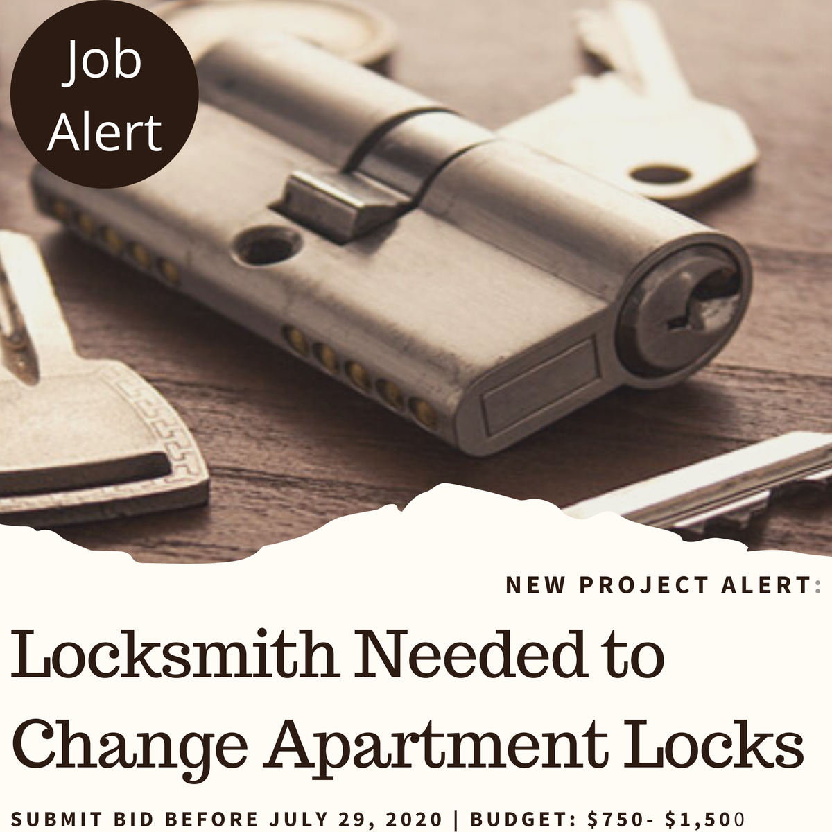 Minority_Biz's tweet photo. New Project: A locksmith is wanted for a job to replace existing locks at an apartment in the Chicago area. The budget is $750- $1,500.  Bid proposals must be submitted by 7/29/20. #minoritybiz #blackfreelancers #buyblack #blackowned #blackentrepreneurs https://t.co/iQjw6kxXXs