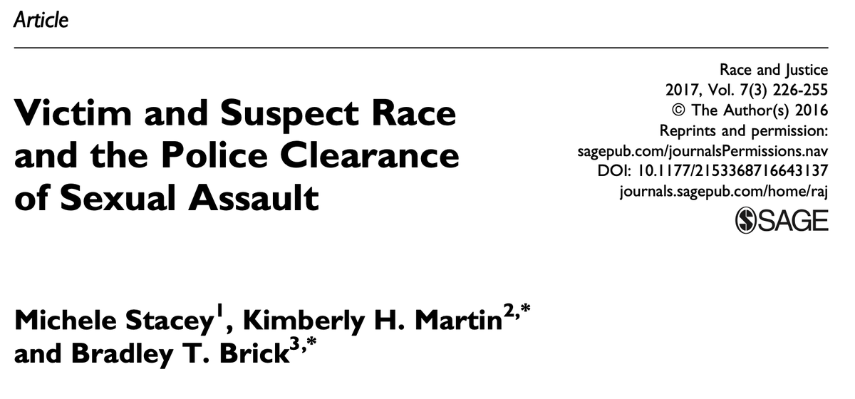 625/ "It is significantly more likely that assaults involving White male stranger attacks on Black females will result in declined prosecution and never proceed to an arrest or formal case filing" compared with Black male stranger attacks on White females.
