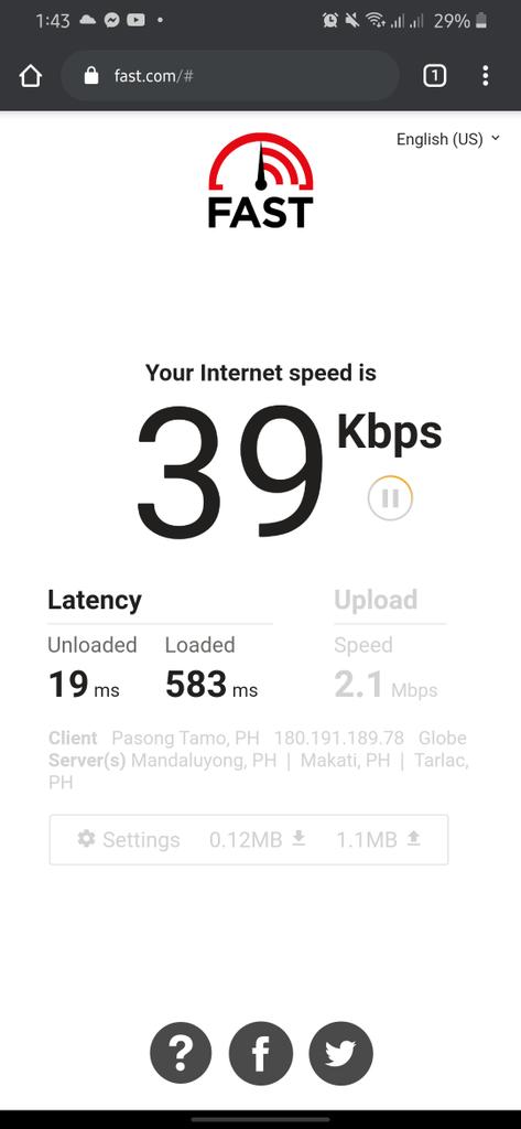 zrinajc's tweet photo. @talk2GLOBE Broadband. Supposedly 100 mbps daw pero ito lumalabas. Ganyan kabagal. https://t.co/ByupeOwSYz