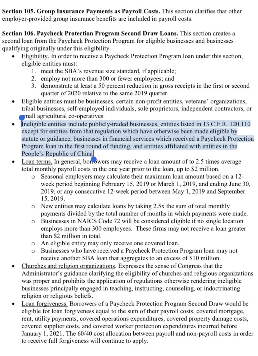 AnneSraders's tweet photo. Ineligible businesses for Sen. Rubio’s second ppp loan proposal include public companies and those affiliated with Chinese entities https://t.co/Gj2Yaw1ABa