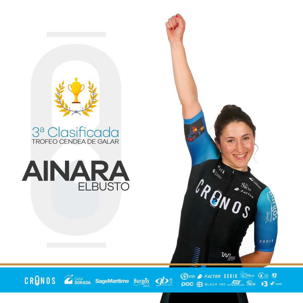 BAWomenCycling's tweet photo. PRIMER PODIO‼️
🥉de Ainara Elbusto en el Trofeo Cendea de Galar disputado esta tarde.
@CasaDoradaWCT se estrena en el podio.
Enhorabuena Ainara!
#SageMaritime @burgosalimenta #Gobik
@POCSports @pocspain_ @FactorBikes #GrupoBafer #BlackInc #SpeedPlay #SRM #UniversoMujer #Relber https://t.co/aUnLEF8hPz