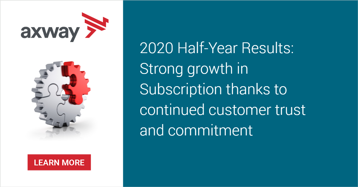 Axway's tweet photo. Axway Software – Half-Year 2020 : Strong growth in Subscription thanks to continued customer trust and commitment. https://t.co/ZYX6bqIPvD https://t.co/Kex3H2Otbb