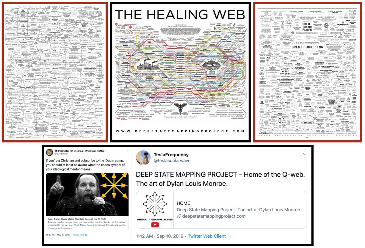EreaAndrzej's tweet photo. 1. #DeepState to teoria spiskowa rozprzestrzeniana przez zwolenników Donalda Trumpa. Na polski bywa tłumaczona jako "układ" lub "zmowa".
#DeepStateMappingProject to inicjatywa obrazująca sieci powiązań.
Jej twórcy jako logo obrali symbol przypominający gwiazdę Dugina. https://t.co/9Nwt9wij8C