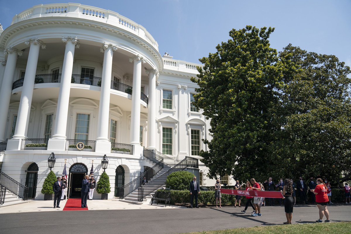 SecondLady45's tweet photo. Wonderful to end my walk with Terry, "The Walking Marine", at the @WhiteHouse where @realDonaldTrump and @SecWilkie surprised him! Terry's commitment to address #Veteran suicide is inspiring and #MoreThanEverBefore we must do all that we can to prevent veteran suicide. https://t.co/C4DcyLag9C