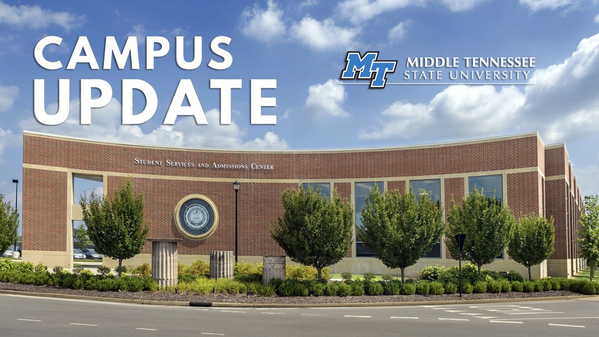 MTSUNews's tweet photo. #MTSU community: @PresidentMcPhee has an update on our #fall2020 plan to safely reopen campus, sharing our #COVID19 data, great enrollment news, upcoming #virtualevents & more. Get the latest at https://t.co/WTnZJlOCxC. #MTSUStayOnCourse #TrueBlue https://t.co/5pzcwEmsbo