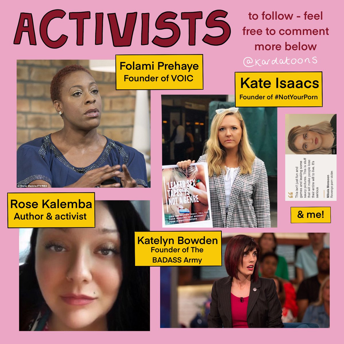  @Kate_Isaacs  @NotYourPorn  @RoseKalemba  @BadassBowden  @TheBADASS_army @/dontbashamed (IG)