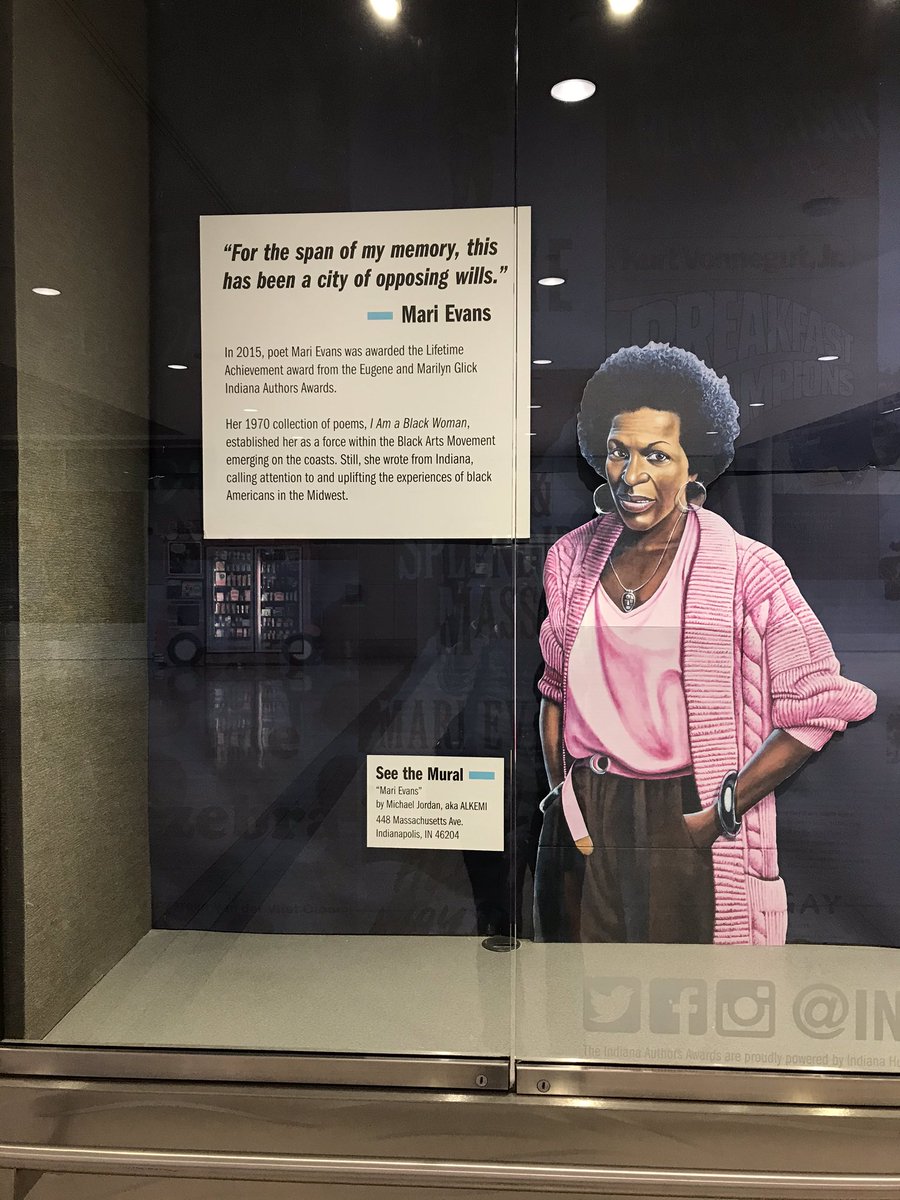 EllenLindseth's tweet photo. Seen in the Indianapolis airport, celebrating #hoosier authors : Black poet Mari Evans 😍 https://t.co/hBJsxpl4vg