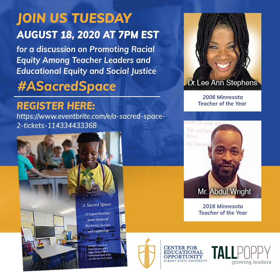Please join <a href="/AB_Wright/">ijusbelearning</a> and @MNTOY2006 for an evening of discussion and learning about race, equity, and social justice.  Join <a href="/AlbanyStateUniv/">Albany State University</a> and Tall Poppy, LLC in hosting these two phenomenal educators on August 18th at 7:00 p.m. Register: asacredspace2.eventbrite.com