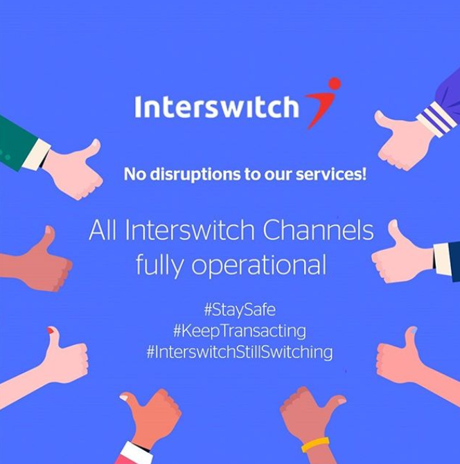 InterswitchGRP's tweet photo. #Interswitch's operations continue to function in spite of the #pandemic.
You can make transfers, withdrawals, pay on @Quickteller and use your @VerveCard
All our services are working and issues will be resolved promptly via @iswsupport
#StaySafe #KeepTransacting https://t.co/yJa1Q7U5Zt