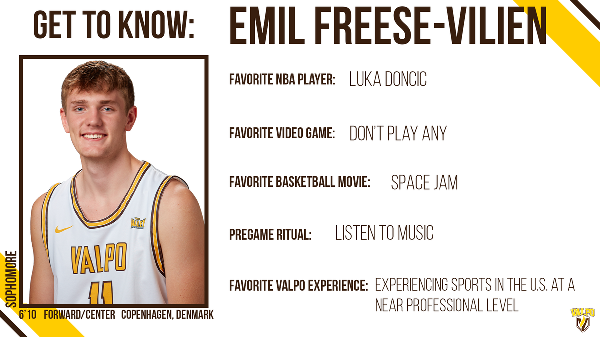 ValpoBasketball's tweet photo. This week, start off by getting to know Emil Freese-Vilien! 🏀🏀#GoValpo #OneTeamOneBoat https://t.co/wqhpClvxwb