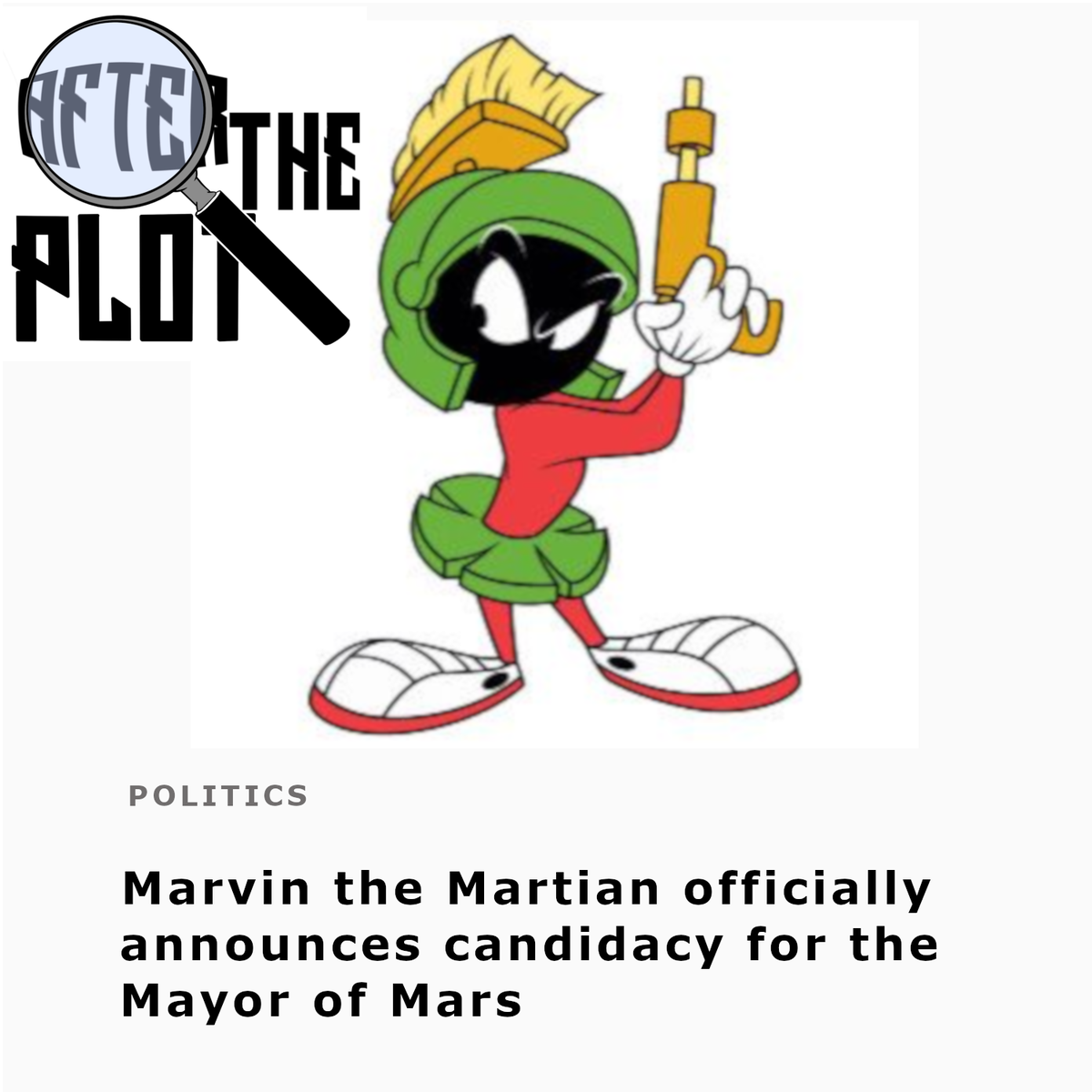 FinalPlank's tweet photo. New episode Monday 8/3⁠!
⁠
Pushing political ever forward, Marvin the Martian announces his bid for the role of Mayor of Mars. Tune in on Monday to hear what happened on the campaign trail.⁠
⁠
⁠
#FinalPlank  #AfterThePlot #MarvinTheMartian #Mars #Politics #Election https://t.co/KxHjP4VEdd