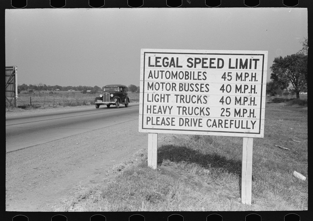 In the 1920-1930s, even 1940-1950s in some states, rural roads were under constant improvement. Moreover, vehicle capabilities were also constantly changing. There is a logic, therefore, to "crowdsourcing" speed limits for open stretches of road. (pix: Library of Congress)