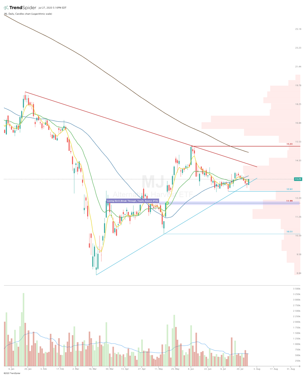  $MJ False breakdown reversal, close near High on day. Recapture of some daily MAs. Continuation tomorrow likely. Bulls now have the ball, how high will they take it? #trading