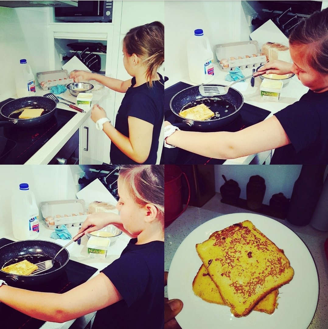 murrigellas's tweet image. A Gellas granddaughter turns 13 soon, so a flask back is in order. Here she is cooking me French toast at age 10.
#murrigellas 
#cookingwithfamily