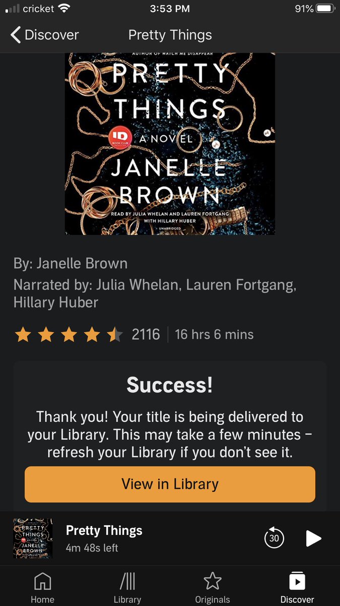 jay_reporter's tweet photo. @janelleb #BookClubReporter is listening to #PrettyThings #audible and loving it! 🙂❤️ https://t.co/Ee8FTtsbFp