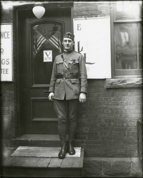I stumbled on this photo while browsing the CT State Library archives on Hartford, CT in WWI. It's labeled "Unidentified Soldier". I found that odd considering his awards. So I set out on a search for his identity, hoping to make a small change to the image title. 1/x