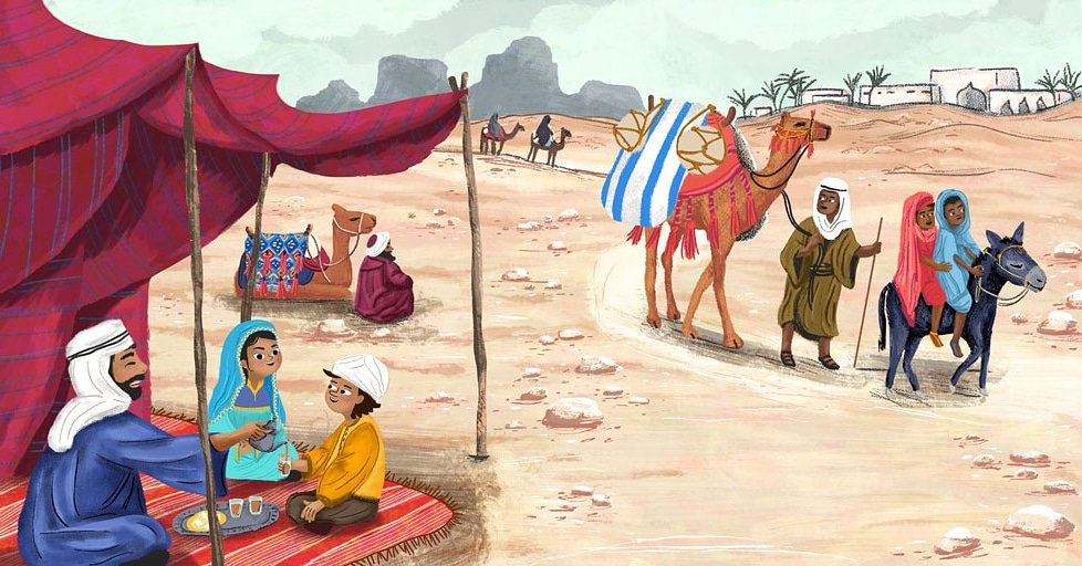 MarieHermansson's tweet photo. New work! Excited to share this double page spread about a family traveling the Silk Road back in the day. It was a pretty fascinating topic to research.#ChildrensBooks #kidlit #illustrationartists #letsmakepb #piturebooks #kidlitartist #illustrator https://t.co/V40HBVQbNm