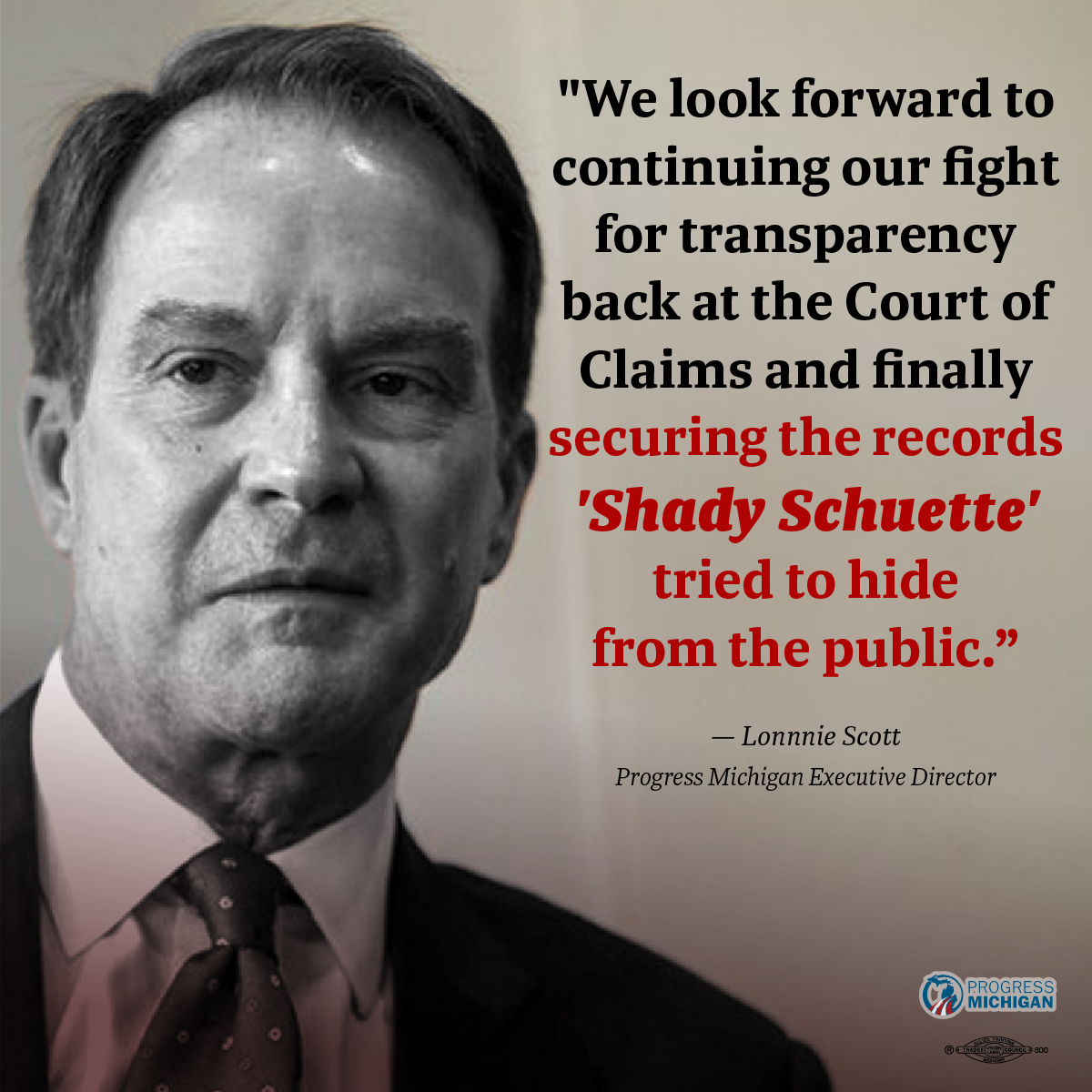 ProgressMich's tweet photo. We're undefeated before the Michigan Supreme Court! It's a major victory for transparent, accountable government for all Michiganians: https://t.co/C2YuapxWHu Stay tuned for more. #FOIA #ShadySchuette https://t.co/rm6NBPG0w4