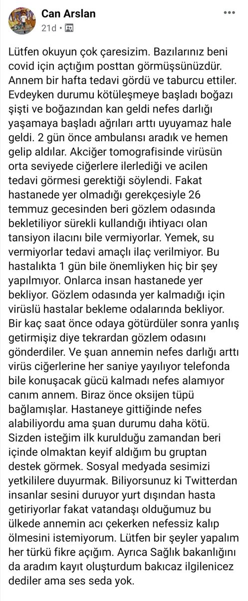 canarslan60's tweet photo. @drfahrettinkoca Bakanım lütfen yardım edin annemi kaybetmek istemiyorum. #canınannesiçinyardım #CovidHastalarınınSesiniDuyun https://t.co/O7a4g180oz
