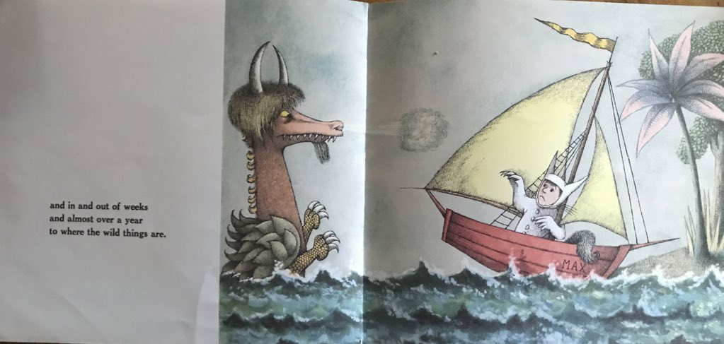 As we are following max through this world building process not only is it becoming more immersive but the landscape is expanding. The picture is literally growing with each step as maxes mental world is broadened. 6