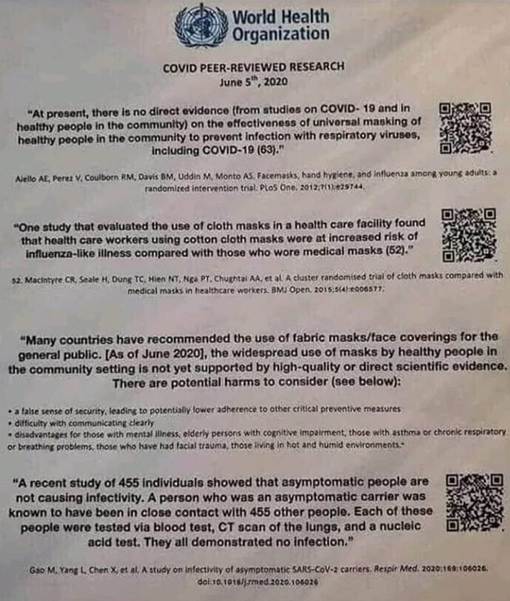 danslade89's tweet photo. Share far and wide. Save or print off.
Any hassle for wearing a mask this is straight from the horses mouth and the sheep have followed these frauds since day 1.
Masks don't do shit bar reduce your oxygen intake and re inhaling carbon dioxide aka fucking yourself. https://t.co/dBZdKuja4f
