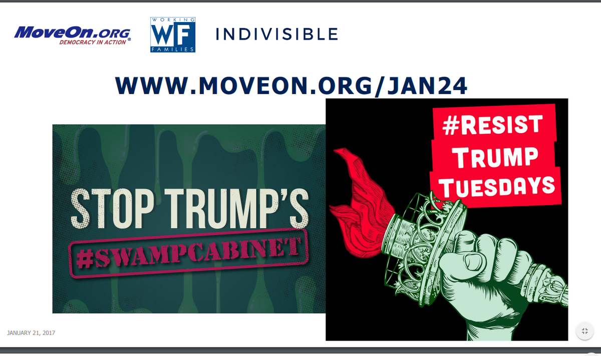 JANUARY 24 2020 DISTRICT OFFICE DAY OF ACTION TRAINING (Work walk out.) Basically this is all to resist Trump. Sponsored by:MoveOnIndivisibleWorking Families https://s3.amazonaws.com/s3.moveon.org/images/2017-01-22_MoveOn_WFP_Indivisible_Emergency_Call_Slides.pdf