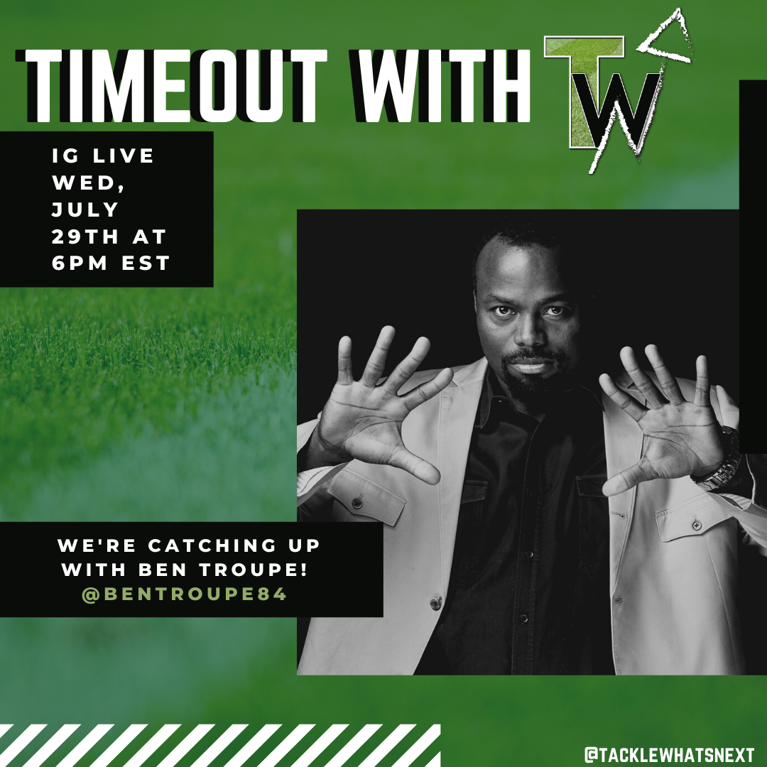 tacklewhatsnext's tweet photo. Call a timeout in your busy week &amp; join us Wednesday at 6pm EST LIVE on Instagram as TWN's Danielle Berman chats with ESPN Radio host &amp; former NFL player @BenTroupe84 about how sports has impacted his life &amp; how he transitioned to what's next. #TWNTimeout https://t.co/6kv6NPlgw7 https://t.co/Kbubt9MScY