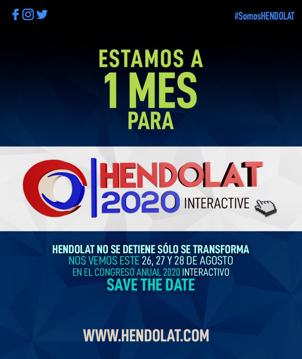 hendolat's tweet photo. #HENDOLATinteractive 🌎
Apto solo para quienes están dispuestos a vivir una nueva experiencia virtual al estilo #HENDOLAT
Regístrate en 👉🏼 https://t.co/R5DuFFScsM
#CongresoAnualHENDOLAT
#SaveTheDate
#somosHENDOLAT
#HENDOLAT2020
#HENDOLATbeyond
#HENDOLAT360 https://t.co/oscFoZOfI1
