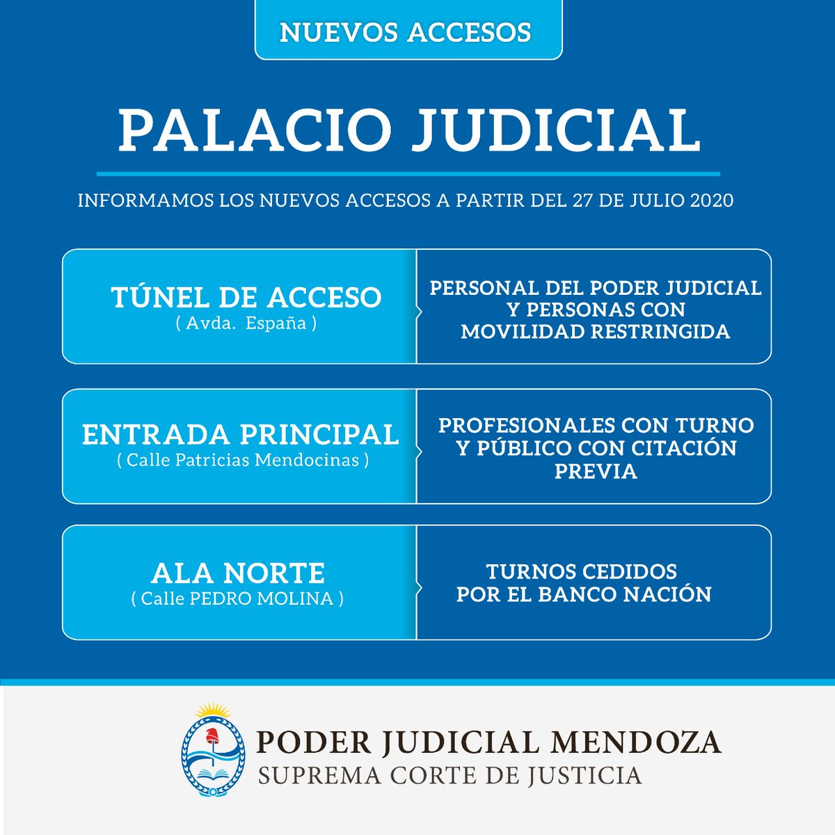 PrensaJudicial's tweet photo. Buenas tardes a todos y todas... Para quienes tengan que ir al Palacio de Justicia informamos los nuevos accesos de ingreso a partir del hoy... https://t.co/VyLZQDIYWP