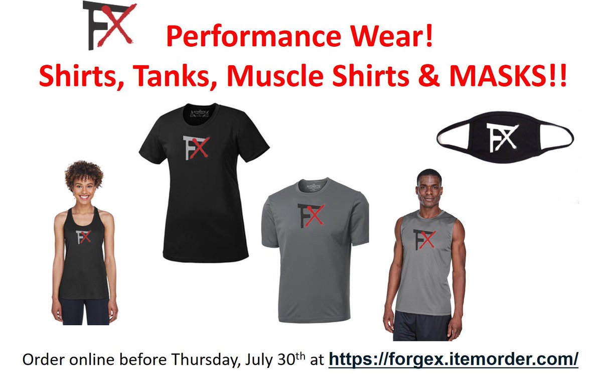 ForgeXTraining's tweet photo. Hey! Have you ordered your Fx performance T / tank / sleeveless &amp; Fx mask yet? Orders need to be in by end of day this Wednesday! Online at https://t.co/LaXtvaWGsg! Great pricing thanks to our local friends @centrewellingtonsports! Lots of sizes &amp; 3 colours to choose from! https://t.co/TVKVe8SIGS
