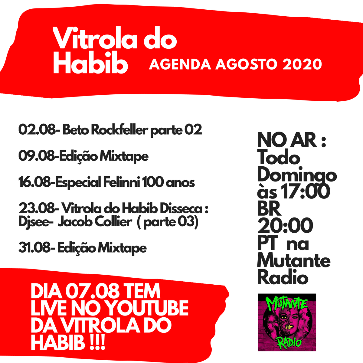 vitroladohabib's tweet image. Se #pluga ai na #Agenda de #Agosto da Vitrola do Habib que vai ao ar às 17:00 ( Brasil)  na @mutante_radio !!! Todos convidados para a escuta!!! #podcasts #podcaster #vynil #vynilculture #Radio #show #primetime