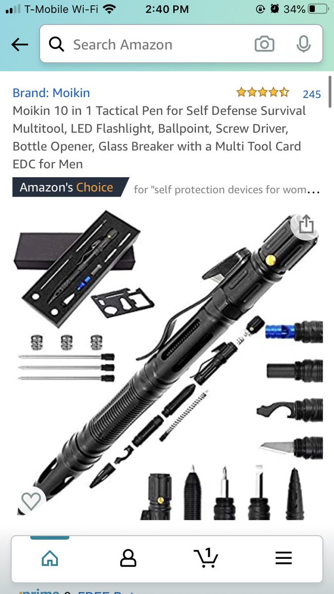 Tactical pen! Has so many benefits if you are in a bad situation. $25 but there are cheaper ones for $15!!