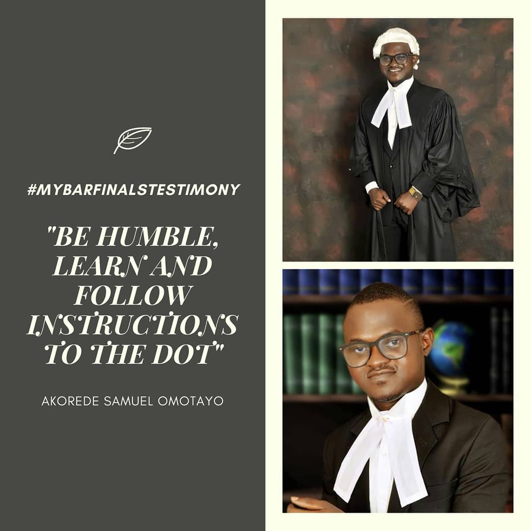 mybarfinalstes1's tweet photo. #DearAspiranttotheBar, in this episode of #MyBarFinalsTestimony, we catch up with Akorede Samuel Omotayo.

#thread #nigerianlawyers #redscroll #barfinals #lawstudent #foreignstudent https://t.co/fegSE9pDXn