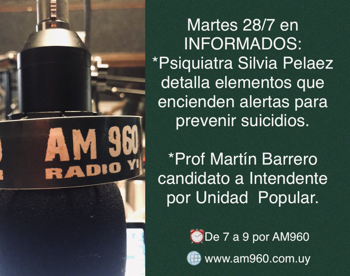 Martes de 7 a 9 #INFORMADOS960 
Con <a href="/MelisaMuozSilv1/">Melisa Muñoz  Silva</a> @mastercelta 📞092960960
🌐am960.com.uy