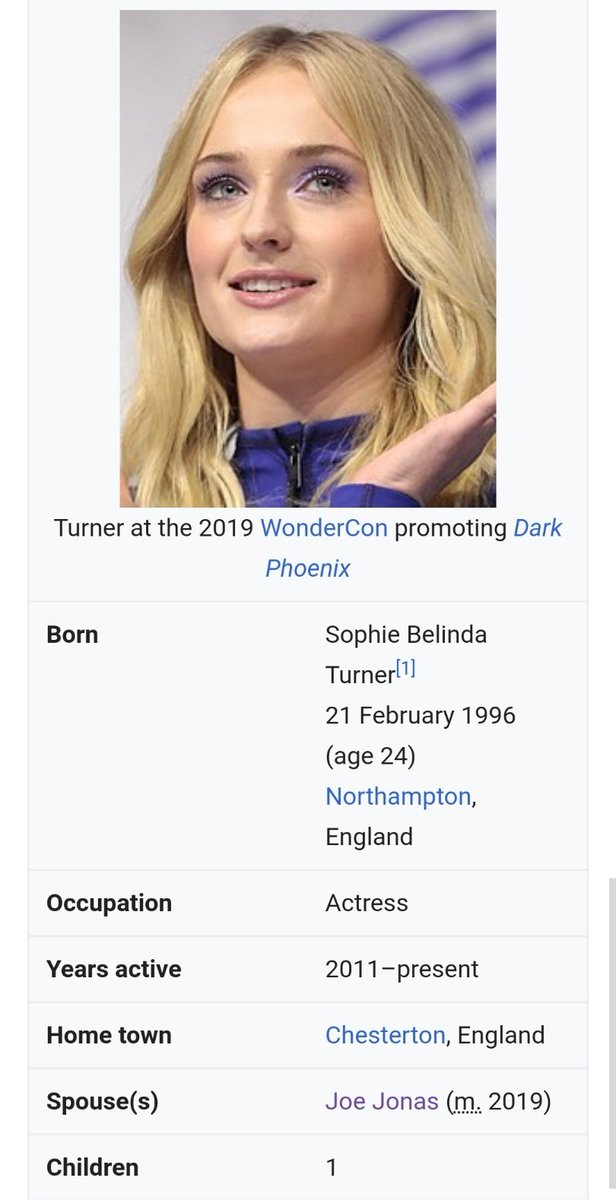 strawbsxjonas's tweet photo. I'm NOT crying at Joe and Sophie's Wikipedia pages and how it says "Children: 1" YOU ARE. https://t.co/JqK1o7QulN