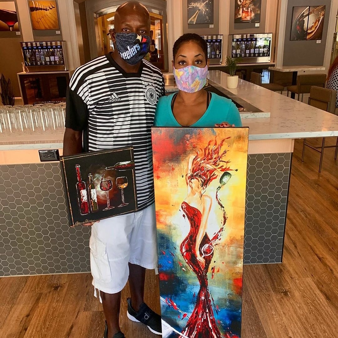 Clients bought my #wine #art Distilled Essence &amp; Tempress Tempranillo at Tastings, the place to find my #wineart in Indy (find these at Tastings and leannelainefineart.com)