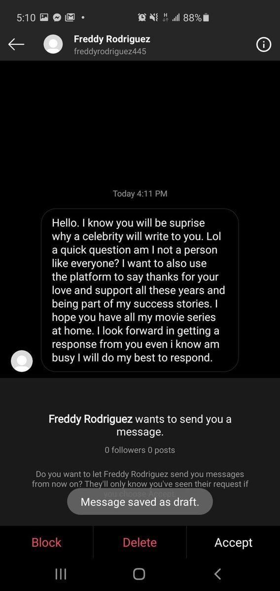 FreddyRdriguez's tweet photo. THIS IS NOT ME. If this person writes you or asks for money, know that it is not me. https://t.co/33yBd2bUzh
