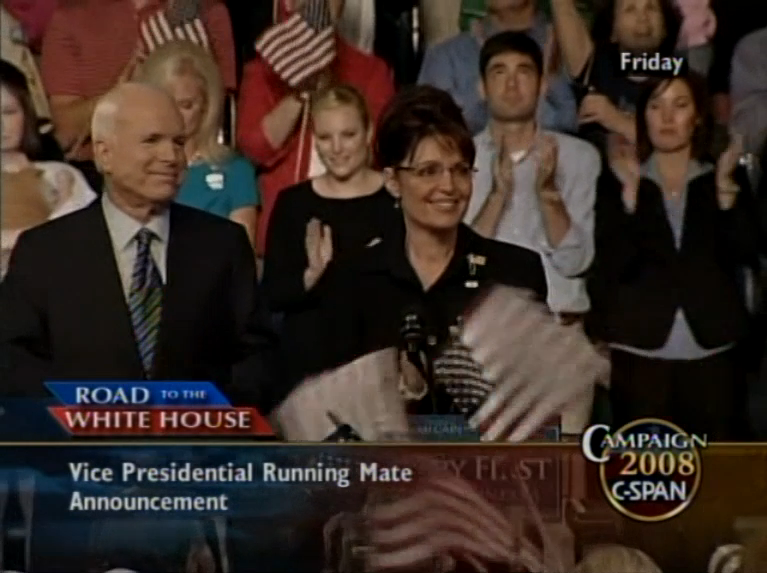 "Her profile as a reformer and as someone who managed to get important stuff done without years of experience or deferring to established interests was her main appeal."- McCain. McCain-Palin ticket debuted in OH Aug 29, day after Obama acceptance speech  https://www.c-span.org/video/?280808-1/mccain-vice-presidential-announcement
