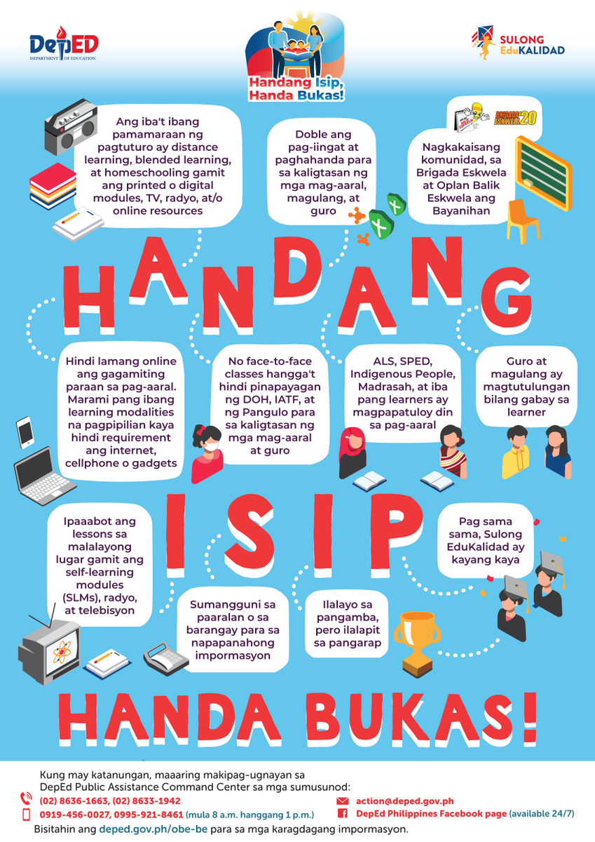 DepEd_PH's tweet photo. Handa ka na ba sa pagbubukas ng klase? 🏡✏️

Narito ang ilang mga mahahalagang bagay na dapat isaisip upang maihanda ang iyong sarili pagdating ng August 24.

Laging tandaan, ang batang may Handang Isip, Handa Bukas! Tiyak na matatamo ang dekalidad na edukasyon. https://t.co/R8YRwi5Pkj