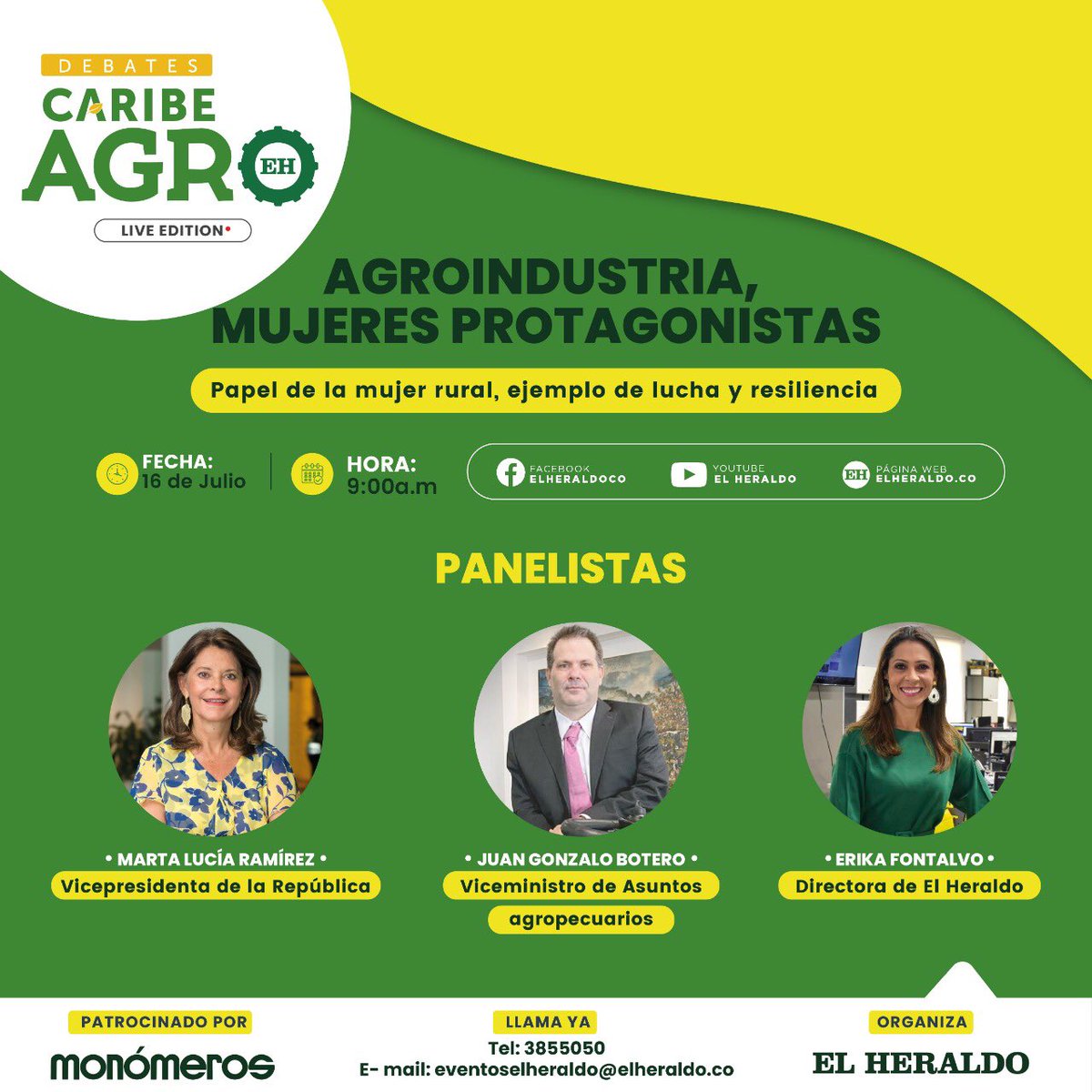 ViceColombia's tweet photo. #Agéndate | Mañana a las 9 a.m. Vicepresidente @mluciaramirez participará en #LiveEdition del @elheraldoco: ‘Agroindustria, mujeres protagonistas’ para conversar sobre el papel de la mujer como generadora de empleo en el sector del agro colombiano. Más info👇🏼 https://t.co/975pbuoVDm