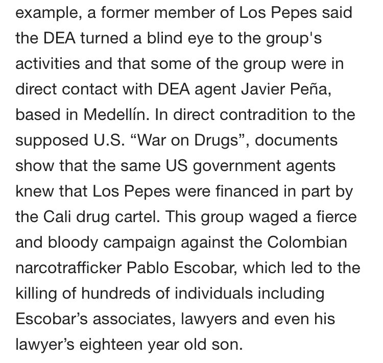 6) That’s when I learned about Los Pepes.A ‘rogue military group’ who played a huge role in killing Pablo & tons of his associates. It was supposedly a product of the Cali Cartel- at least it was designed to look that way.